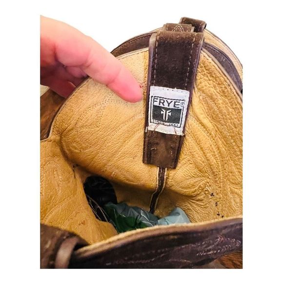 Frye Billy stitch cowgirl western boots brown with orange stitching design sz 9 - Picture 4 of 16